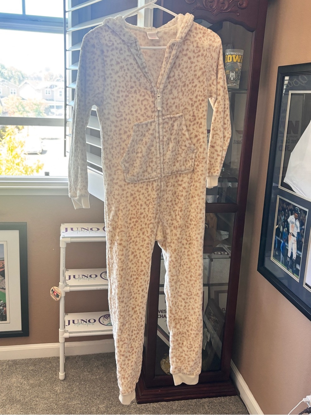 Cat & Jack Beige and Tan Leopard Plush Hooded Onesie